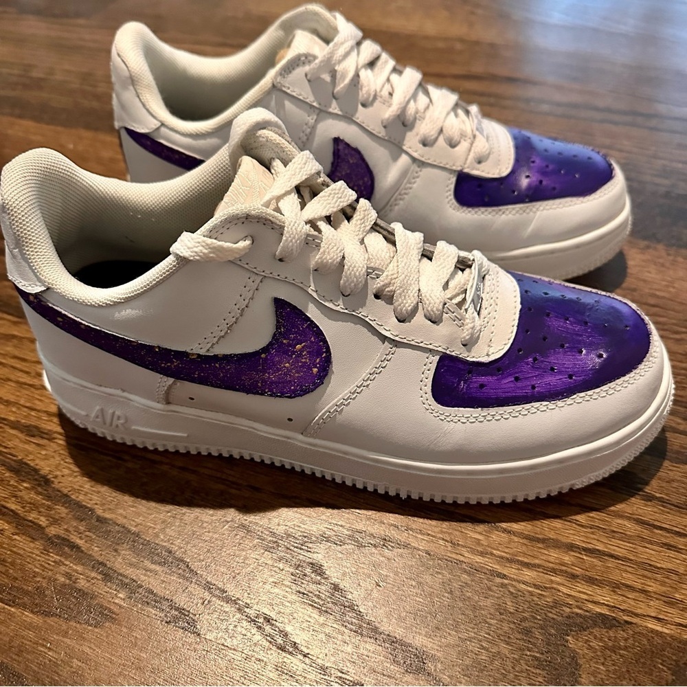 Nike Air Force 1 Custom White Purple Glitter Sneakers Women’s US 7 Men’s US 8.5